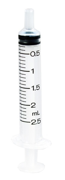 Spruta Terumo 3-komp luer 2,5ml. Steril, centrerad gradering 0,1ml