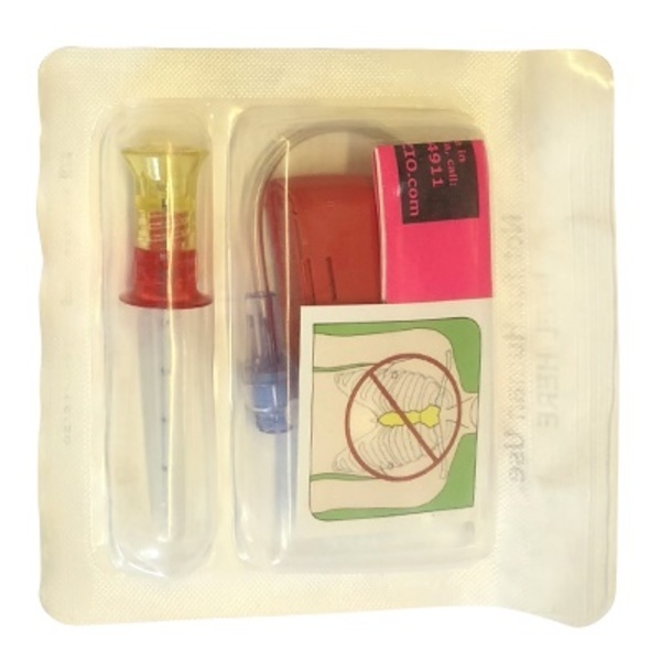 EZ-IO övningsnål 45mm, gul/röd, förpackning med nål instruktioner armband skydd slang, ej steril