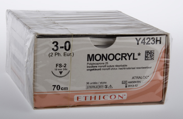 Sutur Monocryl Y423H 3-0 FS-2 70cm hvit