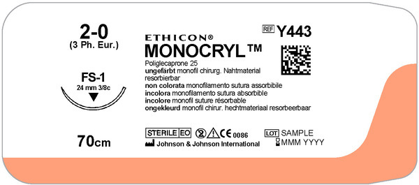 Sutur Monocryl 2-0 FS-1 24mm steril 70cm ofärg 3/8 cirk omv skär
