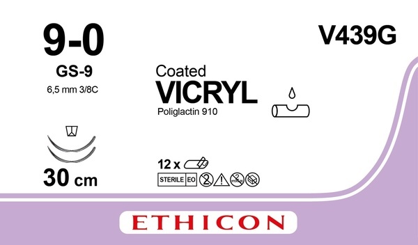 Sutur Vicryl 9-0 GS-9X2 6.5mm steril 30cm lila 3/8 cirk mp
