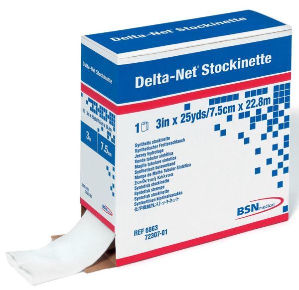 Polsterstrumpa Delta-Net Stockinette 7,5cmx23m vit polyester