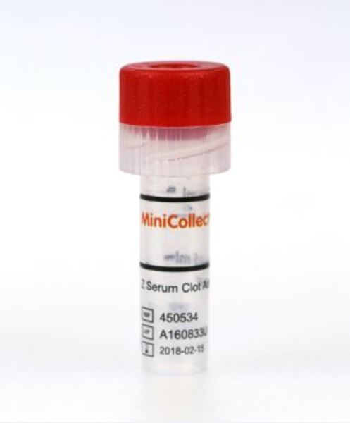 Minicollect kapillärrör serum 0,5-1ml röd transp
