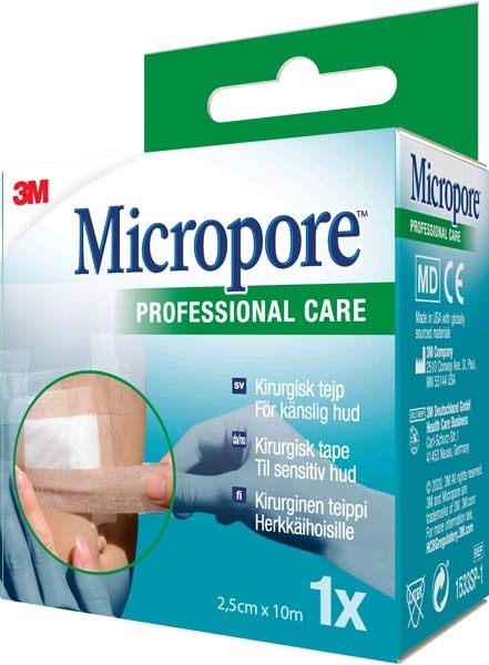 Tape kirurgisk Micropore 2,5cmx10m enkeltpk hud